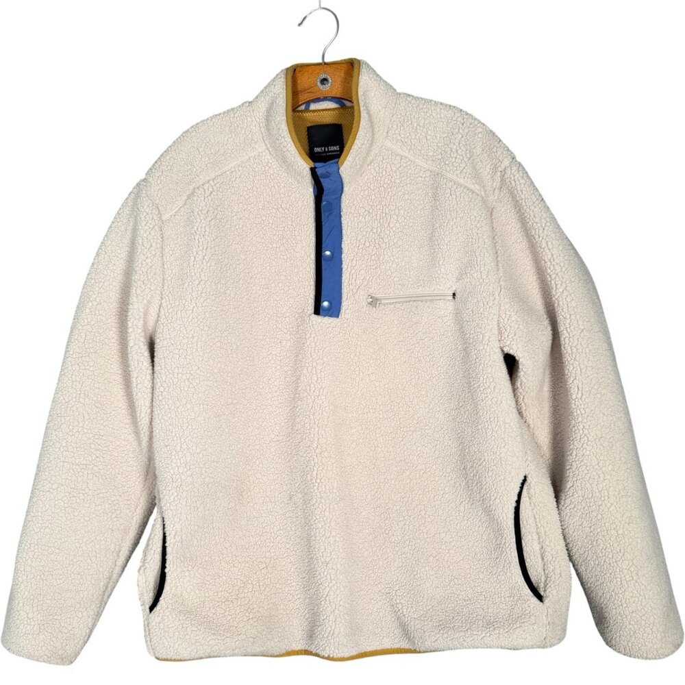 Only & Sons Men's  Sherpa Half SnapFleece Pullover Jacket Sweater Cream  XXL